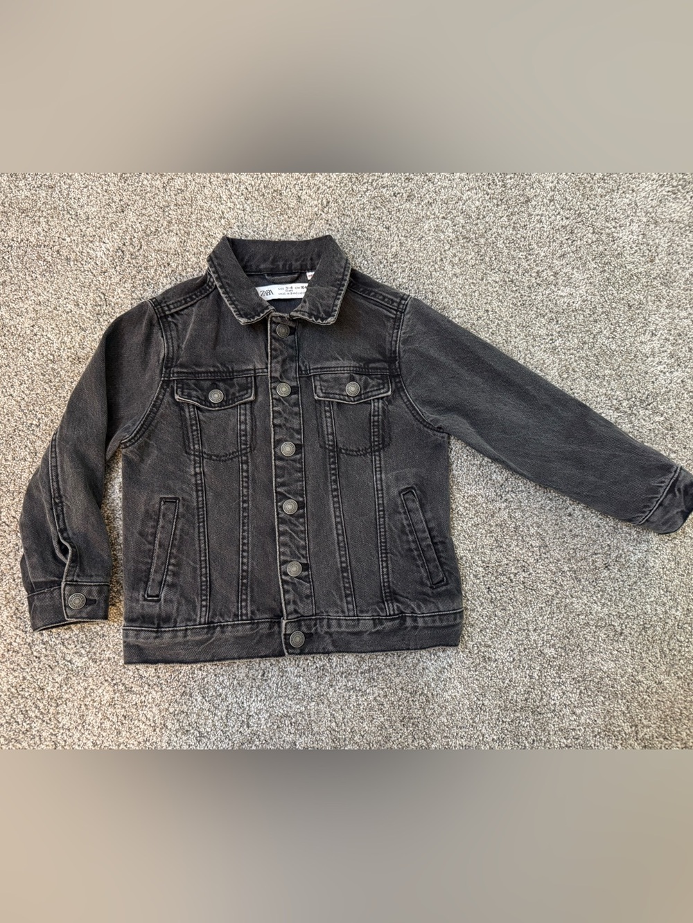 Zara Kids Washed Black Denim Jacket Size 3-4